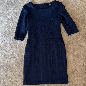 Sharagano Dark Blue Textured Long Sleeve Dress